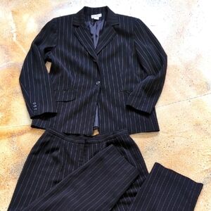 Worthington | Vintage Black Pinstripe Blazer Pantsuit Set Size 14